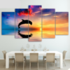 Sunset Dolphin Kick - Animal 5 Panel Canvas Art Wall Decor