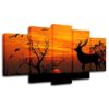 Sunset Dusk Birds White-Tailed Deer - Animal 5 Panel Canvas Art Wall Decor