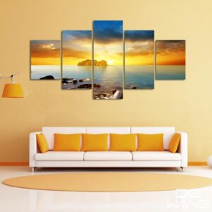 Sunset From Afar - Nature 5 Panel Canvas Art Wall Decor