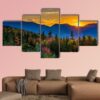 Sunset From Kancamagus Pass Mountain - Nature 5 Panel Canvas Art Wall Decor