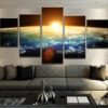Sunset From Outer Space - Nature 5 Panel Canvas Art Wall Decor