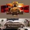 Sunset Golden Buddha Statue - Religion 5 Panel Canvas Art Wall Decor
