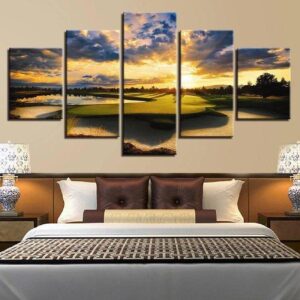 Sunset Golf Course - Nature 5 Panel Canvas Art Wall Decor