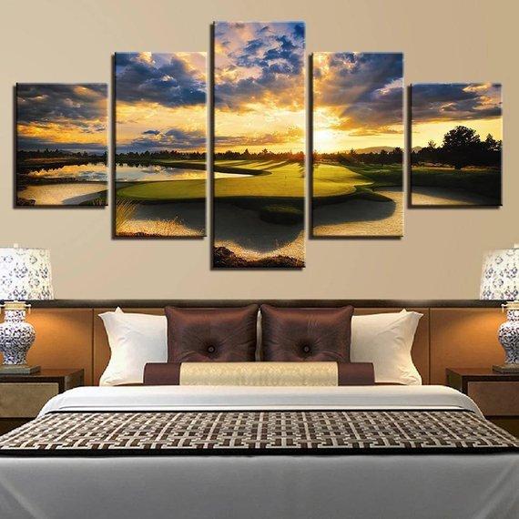 Sunset Golf Course - Nature 5 Panel Canvas Art Wall Decor Sunset Golf Course - Nature 5 Panel Canvas Art Wall Decor