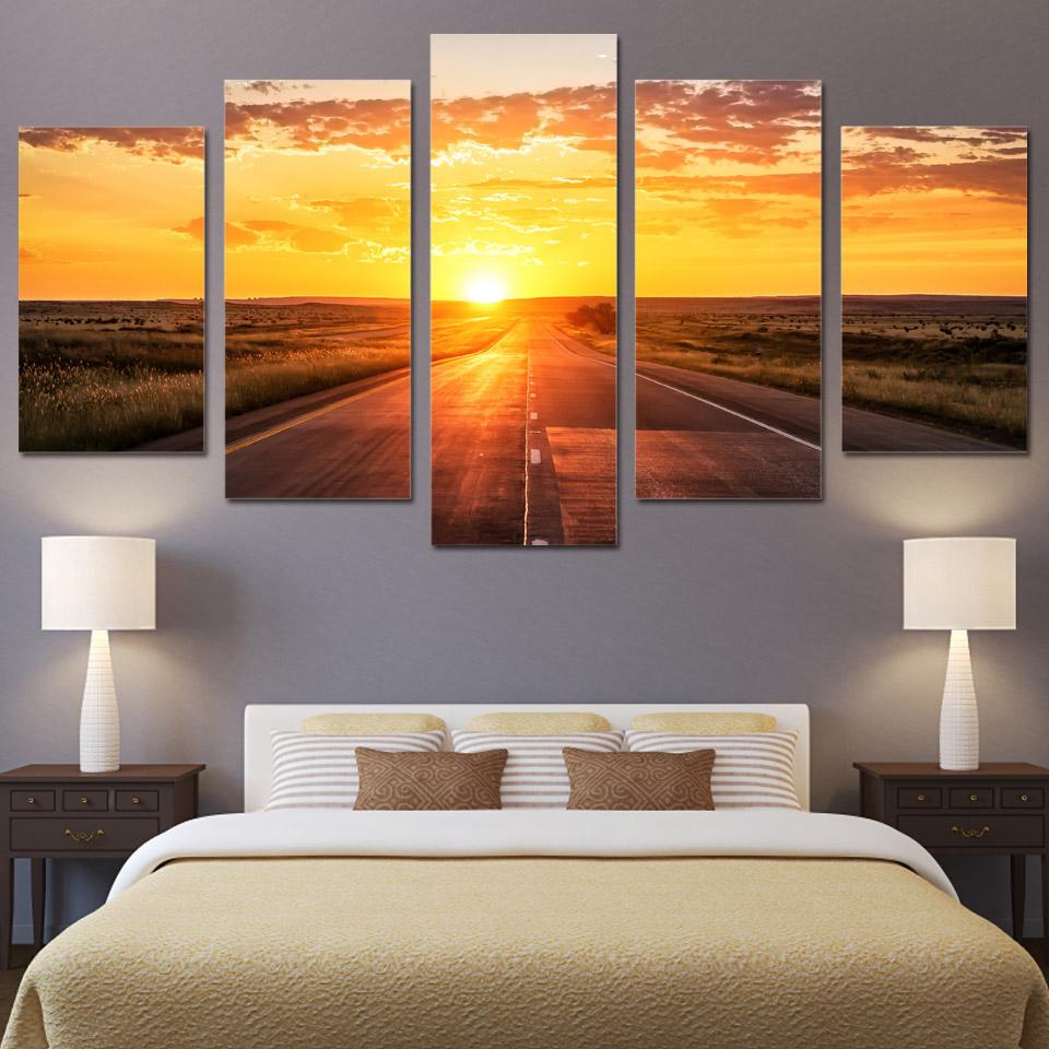 Sunset Highway - Nature 5 Panel Canvas Art Wall Decor Sunset Highway - Nature 5 Panel Canvas Art Wall Decor