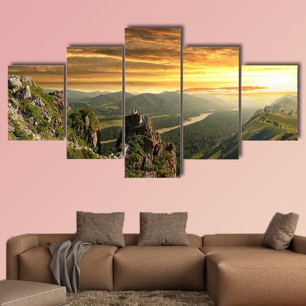 Sunset In The Altai Mountains - Nature 5 Panel Canvas Art Wall Decor Sunset In The Altai Mountains - Nature 5 Panel Canvas Art Wall Decor