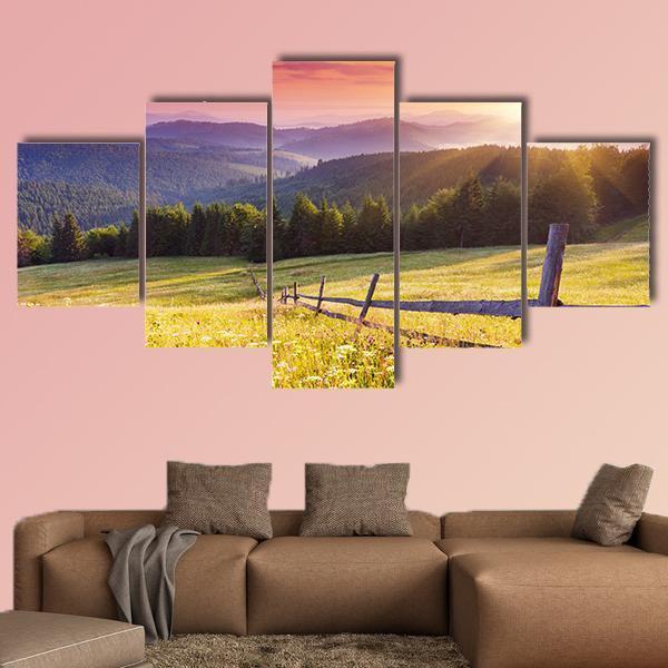 Sunset In The Mountains Landscape - Nature 5 Panel Canvas Art Wall Decor Sunset In The Mountains Landscape - Nature 5 Panel Canvas Art Wall Decor