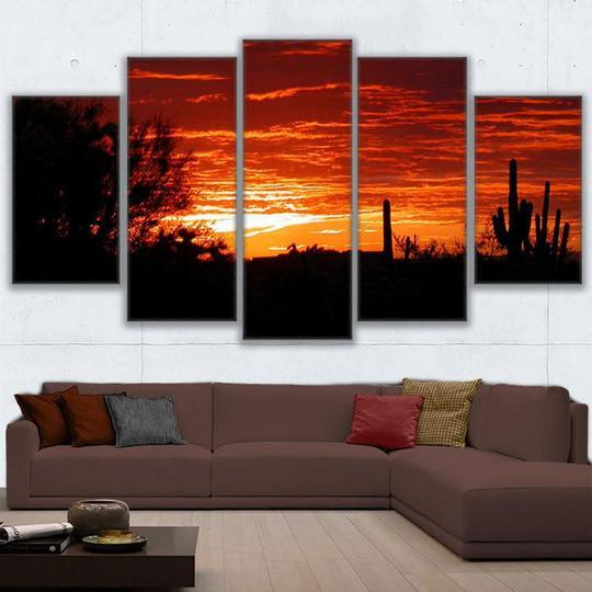 Sunset In The Sonoran Desert - Nature 5 Panel Canvas Art Wall Decor Sunset In The Sonoran Desert - Nature 5 Panel Canvas Art Wall Decor