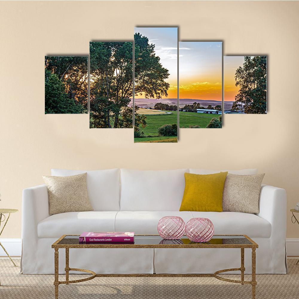 Sunset In The Summer - Nature 5 Panel Canvas Art Wall Decor Sunset In The Summer - Nature 5 Panel Canvas Art Wall Decor