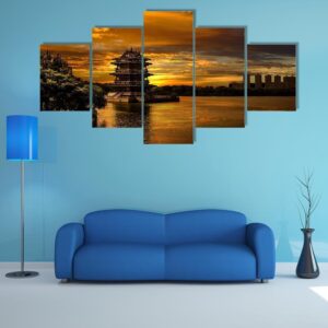 Sunset In Yixing - Nature 5 Panel Canvas Art Wall Decor