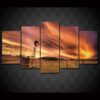 Sunset Landscape Farm Windmill - Abstract 5 Panel Canvas Art Wall Decor