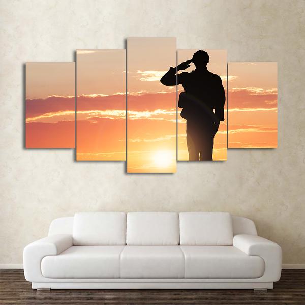 Sunset Military Soldier Silhouette At Sunset -Optional 80 - Army 5 Panel Canvas Art Wall Decor Sunset Military Soldier Silhouette At Sunset -Optional 80 - Army 5 Panel Canvas Art Wall Decor