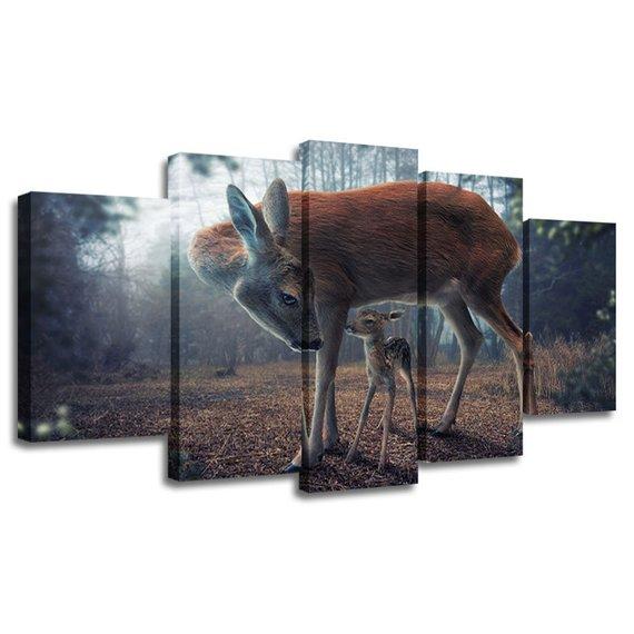 Sunset Mother And Son White-Tailed Deer - Animal 5 Panel Canvas Art Wall Decor Sunset Mother And Son White-Tailed Deer - Animal 5 Panel Canvas Art Wall Decor