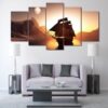Sunset Mountain Sailboat - Nature 5 Panel Canvas Art Wall Decor