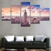 Sunset New York City Cityscape - Nature 5 Panel Canvas Art Wall Decor
