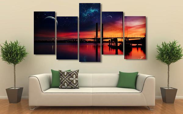 Sunset Night Bridge 02 - Nature 5 Panel Canvas Art Wall Decor Sunset Night Bridge 02 - Nature 5 Panel Canvas Art Wall Decor