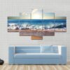 Sunset On Beach With Strong Ocean Waves - Nature 5 Panel Canvas Art Wall Decor