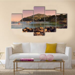 Sunset On Coast Of Ischia Island - Nature 5 Panel Canvas Art Wall Decor