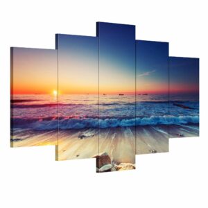 Sunset On Lovely Seascape - Nature 5 Panel Canvas Art Wall Decor