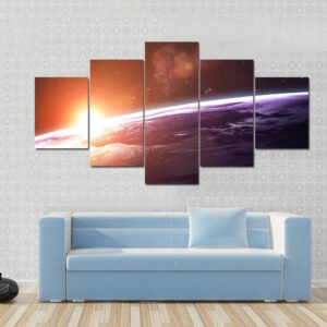Sunset On Planet Earth - Space 5 Panel Canvas Art Wall Decor