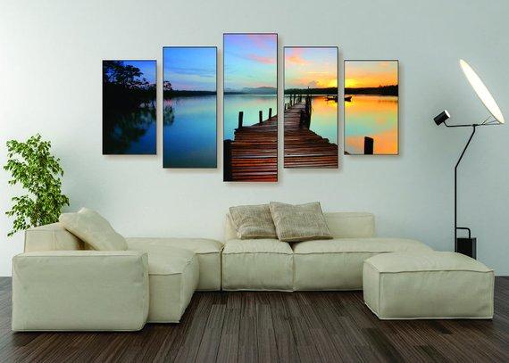 Sunset On The Lake 1 - Nature 5 Panel Canvas Art Wall Decor Sunset On The Lake 1 - Nature 5 Panel Canvas Art Wall Decor