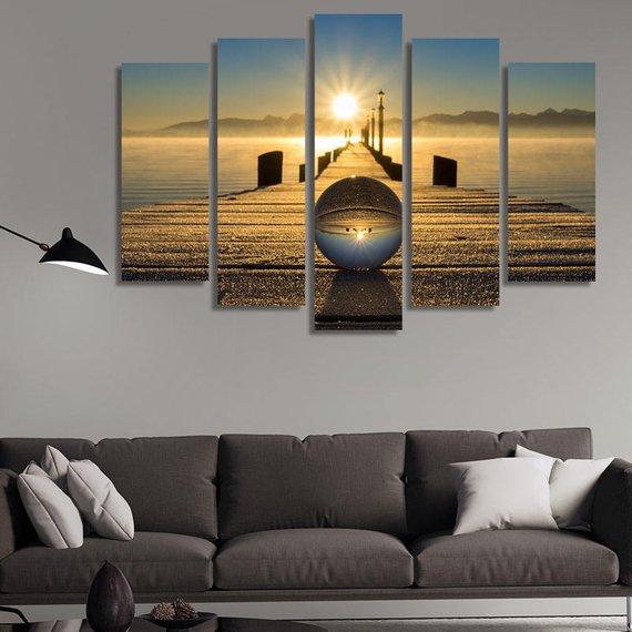 Sunset On The Sea - Space 5 Panel Canvas Art Wall Decor Sunset On The Sea - Space 5 Panel Canvas Art Wall Decor