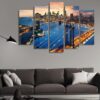 Sunset Over Manhattan New York City - Nature 5 Panel Canvas Art Wall Decor
