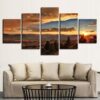 Sunset Over Snowy Mountains - Nature 5 Panel Canvas Art Wall Decor
