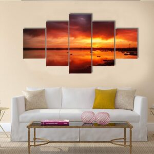 Sunset Over Still Lake In Torrevieja - Nature 5 Panel Canvas Art Wall Decor