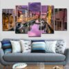Sunset Over The Canal Venice Italy - Nature 5 Panel Canvas Art Wall Decor