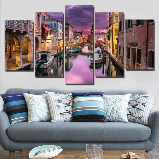 Sunset Over The Canal Venice Italy - Nature 5 Panel Canvas Art Wall Decor Sunset Over The Canal Venice Italy - Nature 5 Panel Canvas Art Wall Decor