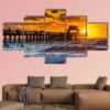 Sunset Over The Fishing Pier And Gulf Of Mexico In Naples - Nature 5 Panel Canvas Art Wall Decor