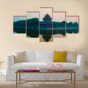 Sunset Over The Forbidden City In Beijing - Nature 5 Panel Canvas Art Wall Decor