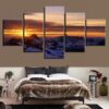 Sunset Over The Mountains - Nature 5 Panel Canvas Art Wall Decor