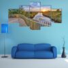 Sunset Over Wooden Balustrade Balcony On Bridge - Nature 5 Panel Canvas Art Wall Decor