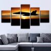 Sunset Plane 2 - Aircraft 5 Panel Canvas Art Wall Decor