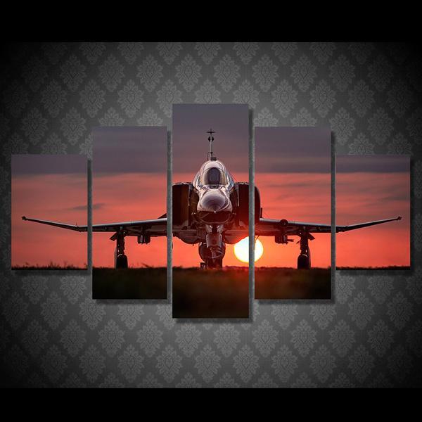 Sunset Plane Military Jet 01 - Aircraft 5 Panel Canvas Art Wall Decor Sunset Plane Military Jet 01 - Aircraft 5 Panel Canvas Art Wall Decor