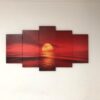 Sunset Red Sun Sea Natural Landscape 1 - Nature 5 Panel Canvas Art Wall Decor