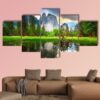 Sunset Reflections At Yosemite’S Cathedral Rocks 1 - Nature 5 Panel Canvas Art Wall Decor