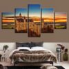 Sunset Retro Castle - Nature 5 Panel Canvas Art Wall Decor