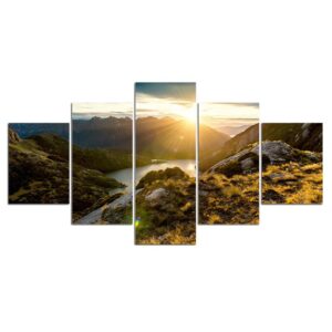 Sunset River 03 - Nature 5 Panel Canvas Art Wall Decor
