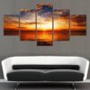 Sunset Seaview Orange Clouds - Nature 5 Panel Canvas Art Wall Decor