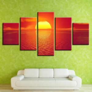 Sunset Seaview - Nature 5 Panel Canvas Art Wall Decor