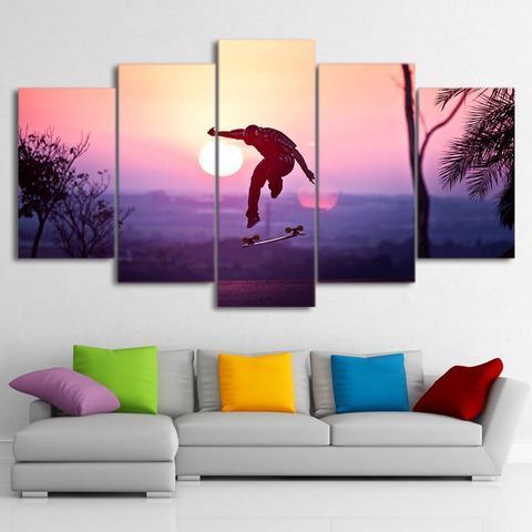 Sunset Skateboard - Sport 5 Panel Canvas Art Wall Decor Sunset Skateboard - Sport 5 Panel Canvas Art Wall Decor