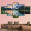 Sunset Sky Over Lily Lake - Nature 5 Panel Canvas Art Wall Decor