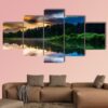 Sunset Sky Reflecting In A Pond - Nature 5 Panel Canvas Art Wall Decor