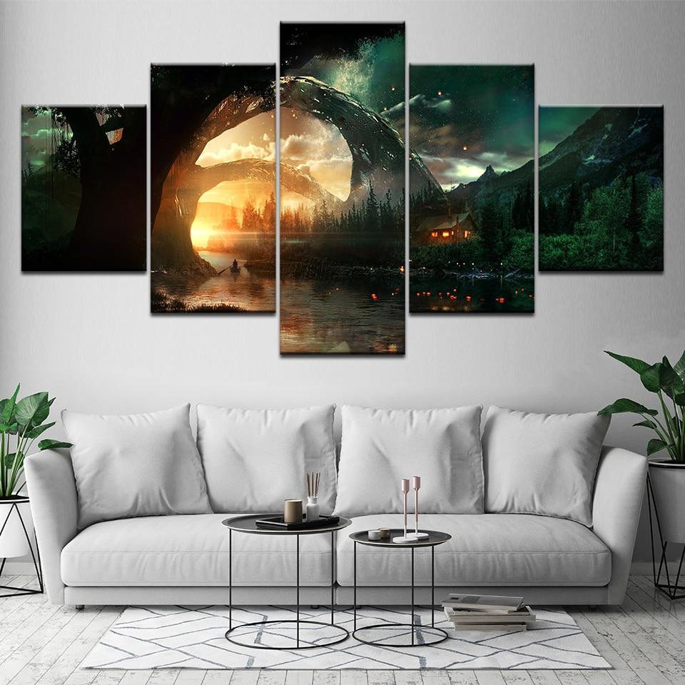 Sunset Sky Tree - Nature 5 Panel Canvas Art Wall Decor Sunset Sky Tree - Nature 5 Panel Canvas Art Wall Decor
