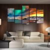 Sunset Snow Large - Nature 5 Panel Canvas Art Wall Decor