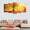 Sunset Sunrise In The Forest - Nature 5 Panel Canvas Art Wall Decor