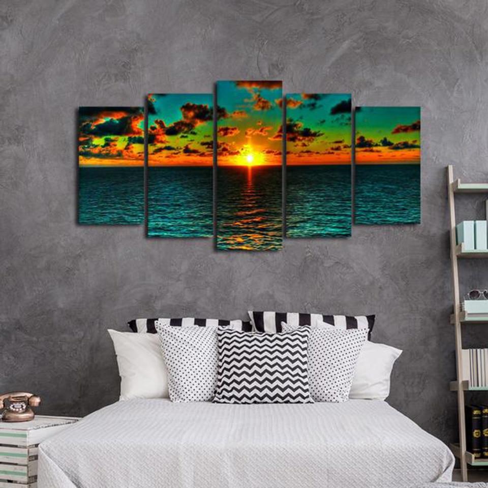 Sunset Sunshine - Nature 5 Panel Canvas Art Wall Decor Sunset Sunshine - Nature 5 Panel Canvas Art Wall Decor